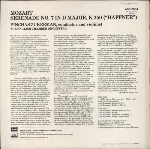 Wolfgang Amadeus Mozart Mozart: The "Haffner" Serenade vinyl LP album (LP record) UK WZMLPMO862289
