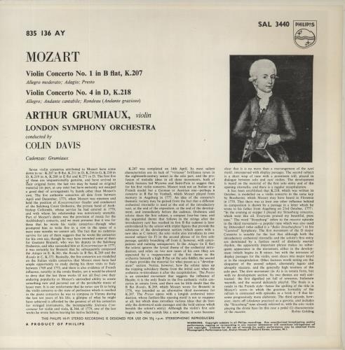Wolfgang Amadeus Mozart Mozart: Violin Concertos In B Flat Major K. 207 And D Major K. 218 vinyl LP album (LP record) UK WZMLPMO862317