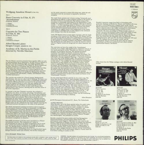 Wolfgang Amadeus Mozart Piano Concerto K.271 "Jeunehomme" / Concerto For Two Pianos K.365 vinyl LP album (LP record) Dutch WZMLPPI771841