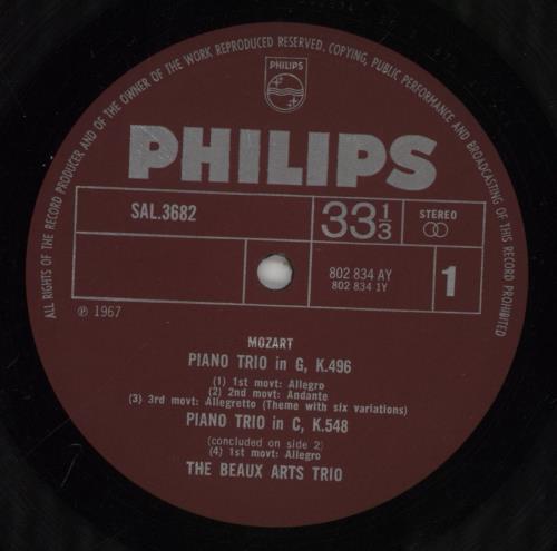 Wolfgang Amadeus Mozart Piano Trio (Sonata) In G, K. 496 / Piano Trio In C, K. 548 / Divertimento A3 In B Flat, K. 254 vinyl LP album (LP record) UK WZMLPPI862248