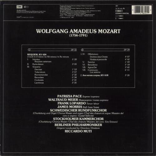 Wolfgang Amadeus Mozart Requiem / Ave Verum Corpus vinyl LP album (LP record) German WZMLPRE884925