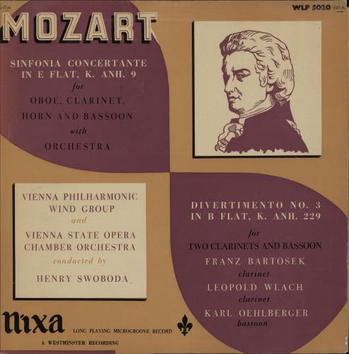 Wolfgang Amadeus Mozart Sinfonia Concertante in E Flat, K. Anh. 9 / Divertimento No. 3 in B Flat, K. Anh. 229 vinyl LP album (LP record) UK WZMLPSI751548
