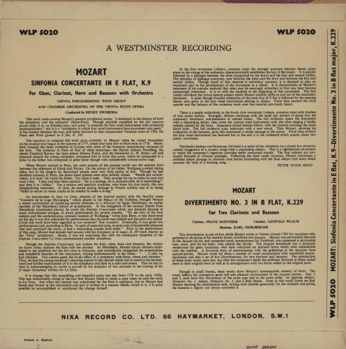 Wolfgang Amadeus Mozart Sinfonia Concertante in E Flat, K. Anh. 9 / Divertimento No. 3 in B Flat, K. Anh. 229 vinyl LP album (LP record) UK WZMLPSI751548