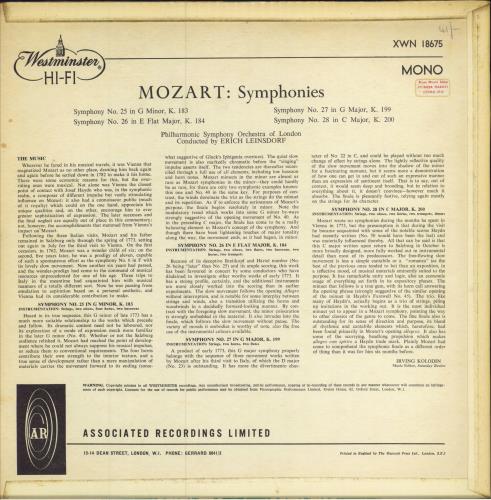Wolfgang Amadeus Mozart Symphonies Nos. 25, 26, 27 & 28 vinyl LP album (LP record) UK WZMLPSY783939