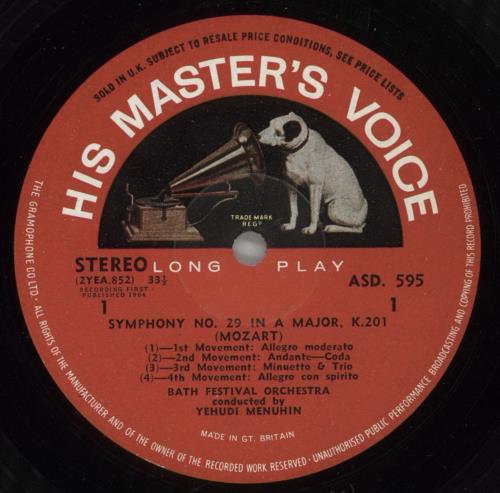 Wolfgang Amadeus Mozart Symphony No. 29 In A, K.201 / Symphony No. 49 In F Minor, "La Passione" vinyl LP album (LP record) UK WZMLPSY875749