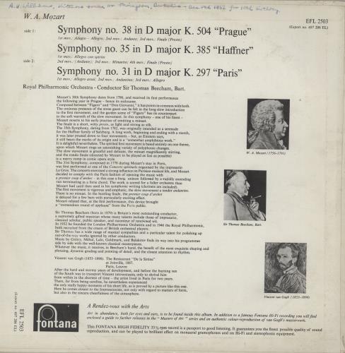 Wolfgang Amadeus Mozart Symphony No. 38 & Symphony No. 35 & Symphony No. 31 vinyl LP album (LP record) UK WZMLPSY760988