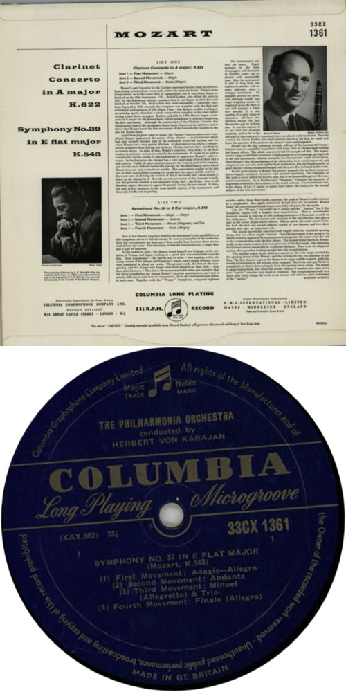 Wolfgang Amadeus Mozart Symphony No. 39 And Clarinet Concerto vinyl LP album (LP record) UK WZMLPSY615754