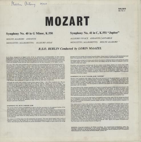 Wolfgang Amadeus Mozart Symphony No. 40 / Symphony No. 41 vinyl LP album (LP record) German WZMLPSY760963