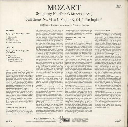 Wolfgang Amadeus Mozart Symphony No. 40 in G Minor / Symphony No. 41 in C Major vinyl LP album (LP record) UK WZMLPSY650081