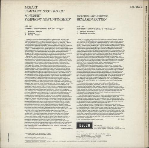 Wolfgang Amadeus Mozart Symphony No.38 "Prague" / Symphony No.8 "Unfinished" vinyl LP album (LP record) UK WZMLPSY877930