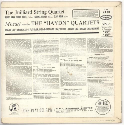 Wolfgang Amadeus Mozart The "Haydn" Quartets Vol. 1 vinyl LP album (LP record) UK WZMLPTH719868