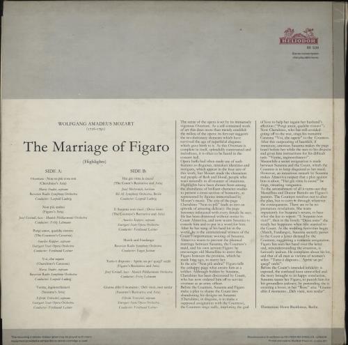 Wolfgang Amadeus Mozart The Marriage Of Figaro (Highlights) vinyl LP album (LP record) UK WZMLPTH763406