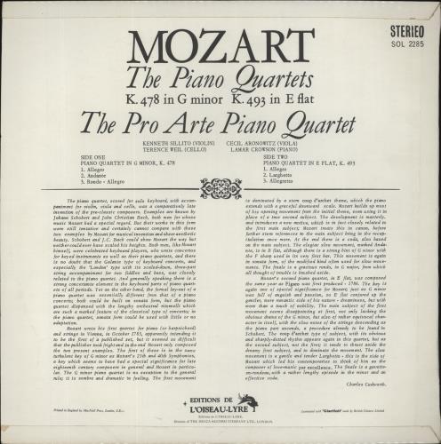 Wolfgang Amadeus Mozart The Piano Quartets vinyl LP album (LP record) UK WZMLPTH533165