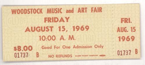 Woodstock Unused One Day Ticket concert ticket US WP0TIUN739552