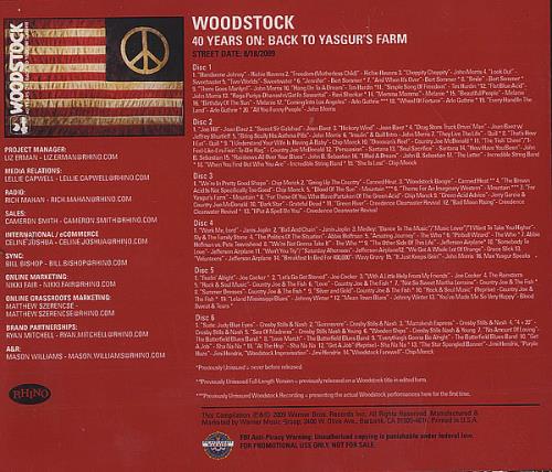 Woodstock Woodstock 40 Years On: Back To Yasgur's Farm CD-R acetate US WP0CRWO492737