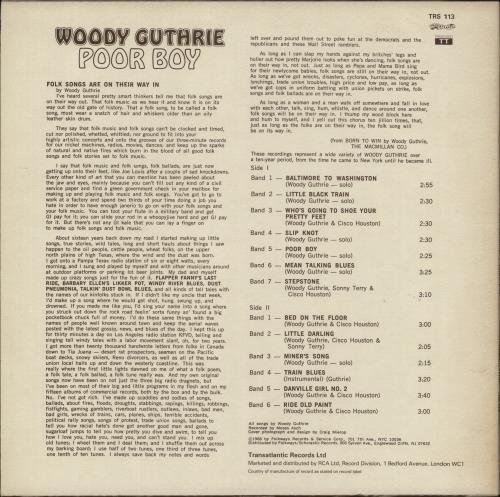 Woody Guthrie Poor Boy vinyl LP album (LP record) UK WDGLPPO449553