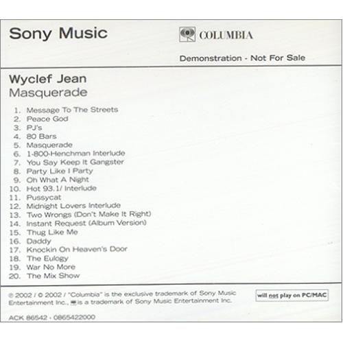 Wyclef Jean Masquerade CD album (CDLP) UK JWYCDMA221859