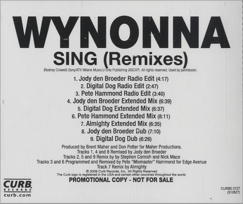 Wynonna Judd Sing Remixes CD single (CD5 / 5") US WNJC5SI473411