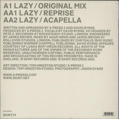 X-Press 2 Lazy - EX 12" vinyl single (12 inch record / Maxi-single) UK X-212LA757882