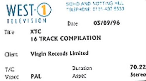XTC 16 Track Compilation video (VHS or PAL or NTSC) UK XTCVITR340189