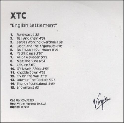 XTC English Settlement CD-R acetate UK XTCCREN204973