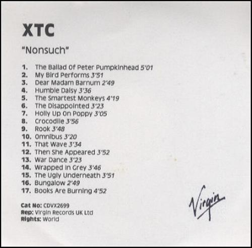 XTC Nosuch CD-R acetate UK XTCCRNO204971