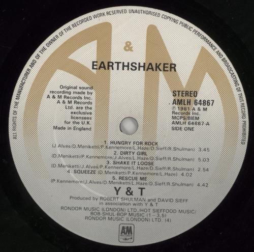 Y&T Earthshaker - EX vinyl LP album (LP record) UK Y&TLPEA756279