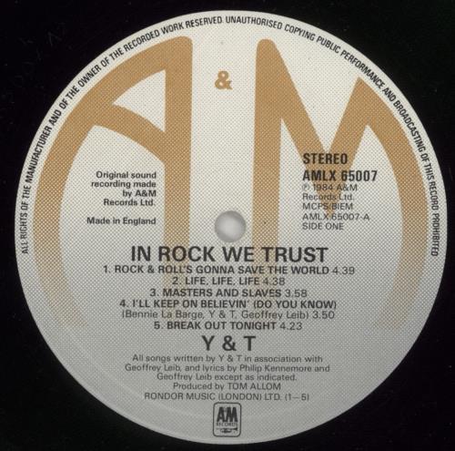 Y&T In Rock We Trust vinyl LP album (LP record) UK Y&TLPIN277131