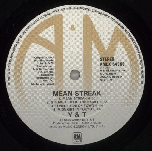 Y&T Mean Streak vinyl LP album (LP record) UK Y&TLPME232762