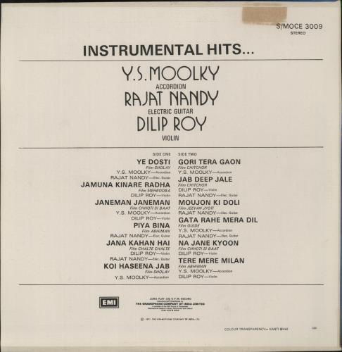 Y. S. Moolky Instrumental Hits... vinyl LP album (LP record) Indian 9APLPIN880753