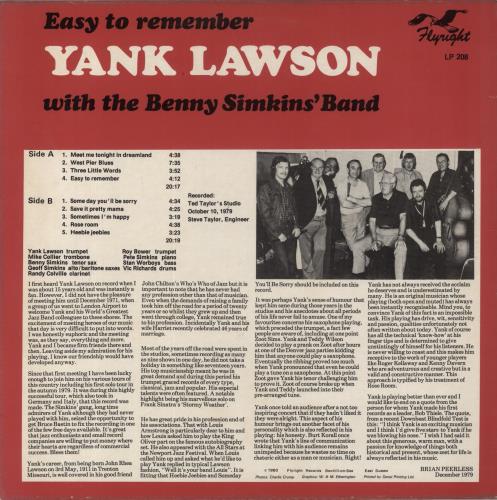 Yank Lawson Easy To Remember vinyl LP album (LP record) UK YB-LPEA848388