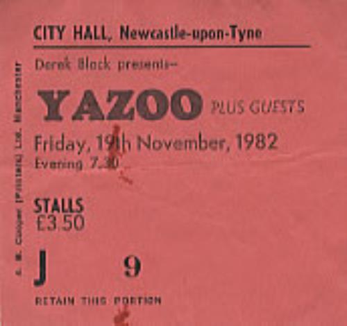 Yazoo City Hall, Newcastle concert ticket UK YAZTICI311228
