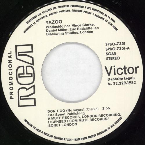 Yazoo No Vayas 7" vinyl single (7 inch record / 45) Spanish YAZ07DO206501
