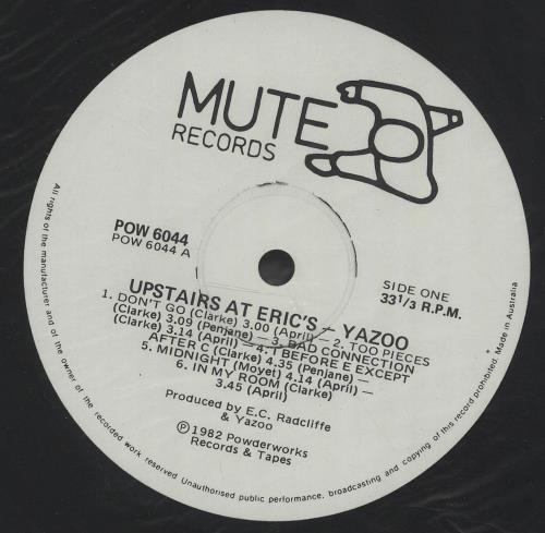 Yazoo Upstairs At Erics vinyl LP album (LP record) Australian YAZLPUP671026