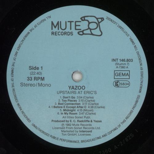 Yazoo Upstairs At Eric's vinyl LP album (LP record) German YAZLPUP881001