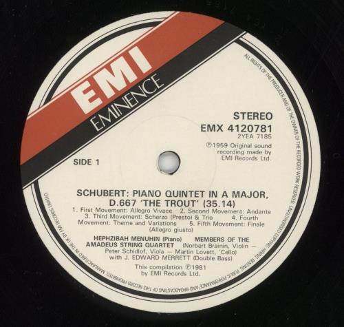 Yehudi Menuhin Schubert: Piano Quintet in A, 'Trout' / Beethoven: Piano Trio in D, 'Ghost' vinyl LP album (LP record) UK YEHLPSC864173