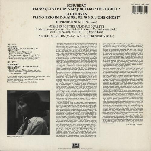 Yehudi Menuhin Schubert: Piano Quintet in A, 'Trout' / Beethoven: Piano Trio in D, 'Ghost' vinyl LP album (LP record) UK YEHLPSC864173