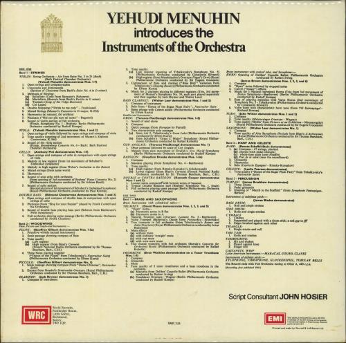 Yehudi Menuhin Yehudi Menuhin Introduces The Instruments Of The Orchestra vinyl LP album (LP record) UK YEHLPYE820304