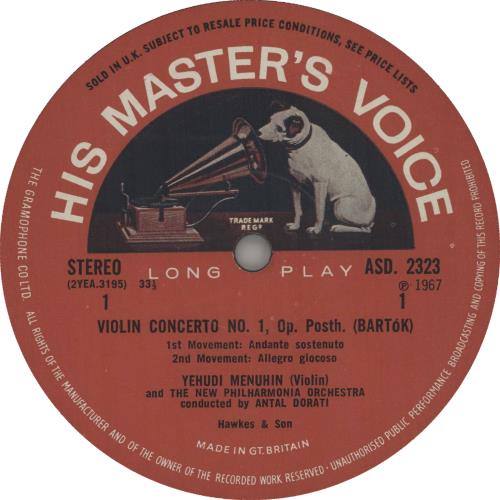 Yehudi Menuhin Bartók Violin Concerto No. 1 & Viola Concerto 1st UK vinyl LP album (LP record