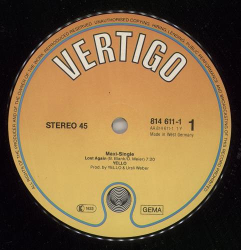 Yello Lost Again 12" vinyl single (12 inch record / Maxi-single) German YEL12LO868951