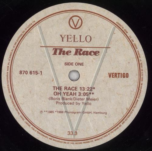 Yello The Race - VG 12" vinyl single (12 inch record / Maxi-single) Canadian YEL12TH848029