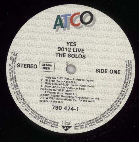 Yes 9012 Live - The Solos vinyl LP album (LP record) German YESLPLI301830