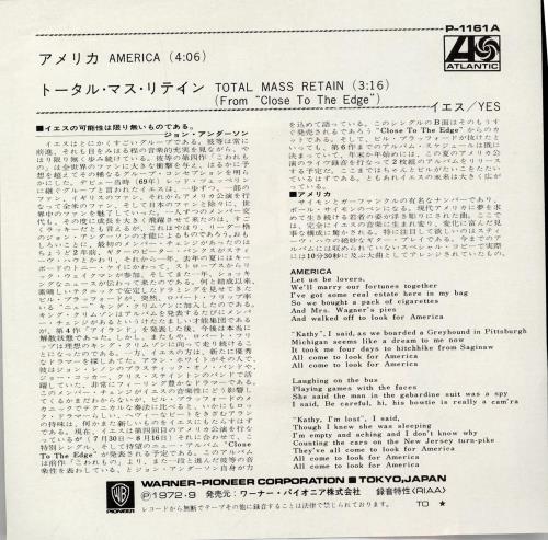 Yes America 7" vinyl single (7 inch record / 45) Japanese YES07AM158033