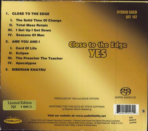 Yes Close To The Edge - Gold super audio CD SACD US YESSACL787733
