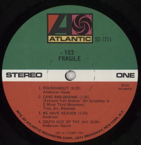 Yes Fragile vinyl LP album (LP record) US YESLPFR553276
