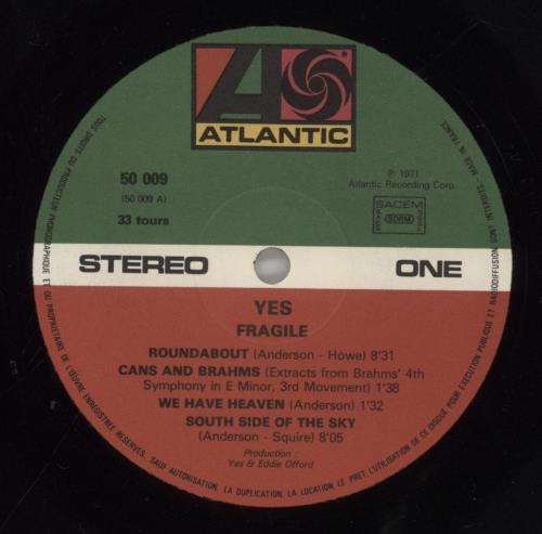 Yes Fragile vinyl LP album (LP record) French YESLPFR857653