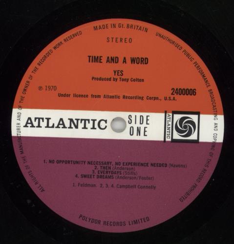 Yes Time And A Word - 1st + Insert - VG vinyl LP album (LP record) UK YESLPTI703950