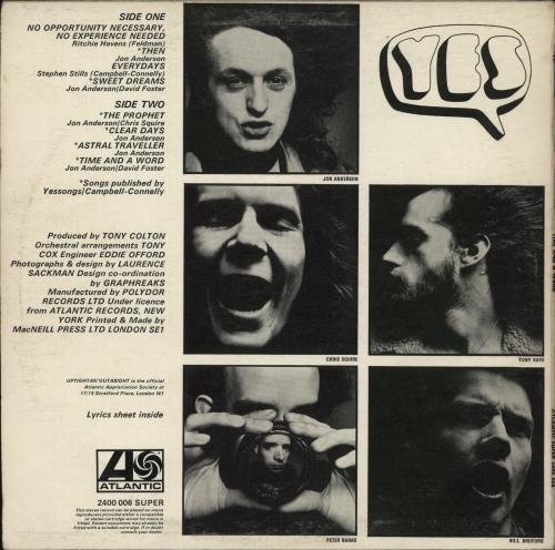 Yes Time And A Word - 1st + Insert - VG vinyl LP album (LP record) UK YESLPTI703950