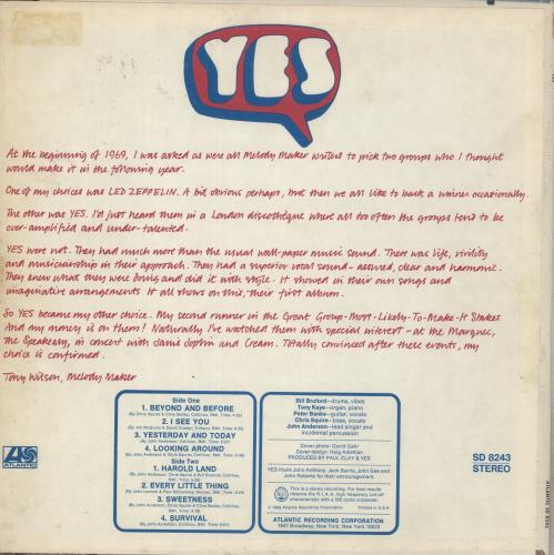 Yes Yes - VG vinyl LP album (LP record) US YESLPYE870475
