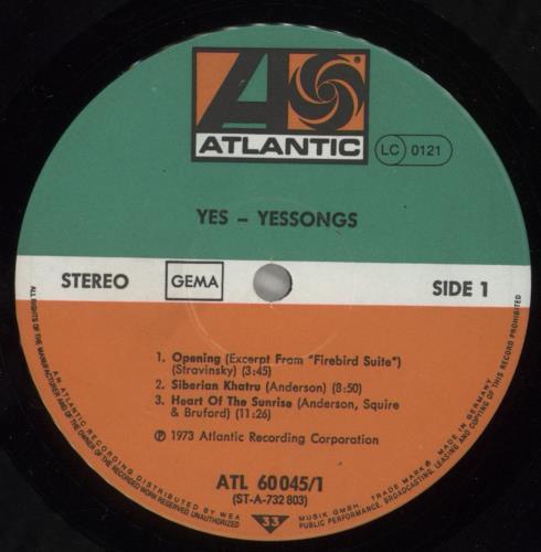 Yes Yessongs 3-LP vinyl record set (Triple LP Album) German YES3LYE477518